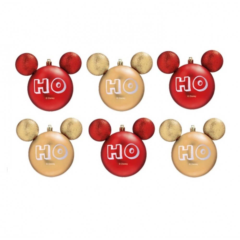 Jogo Bolas Natal Disney Mickey Ho Ho Ho Vermelha e Dourado 6cm 6 unidades -  Cromus