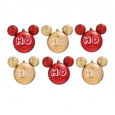 Jogo Bolas Natal Disney Mickey Ho Ho Ho Vermelha e Dourado 6cm 6 unidades - Cromus