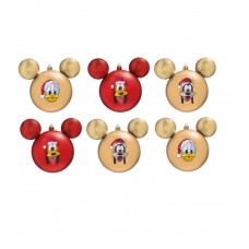 Jogo Bolas Natal Disney Mickey Vermelha e Dourada Pateta e Pato Donald 6cm 6 unidades - Cromus