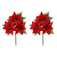 Jogo Buquê Natal Bico de Papagaio Veludo Vermelho 3 Flores 35cm - Yangzi
