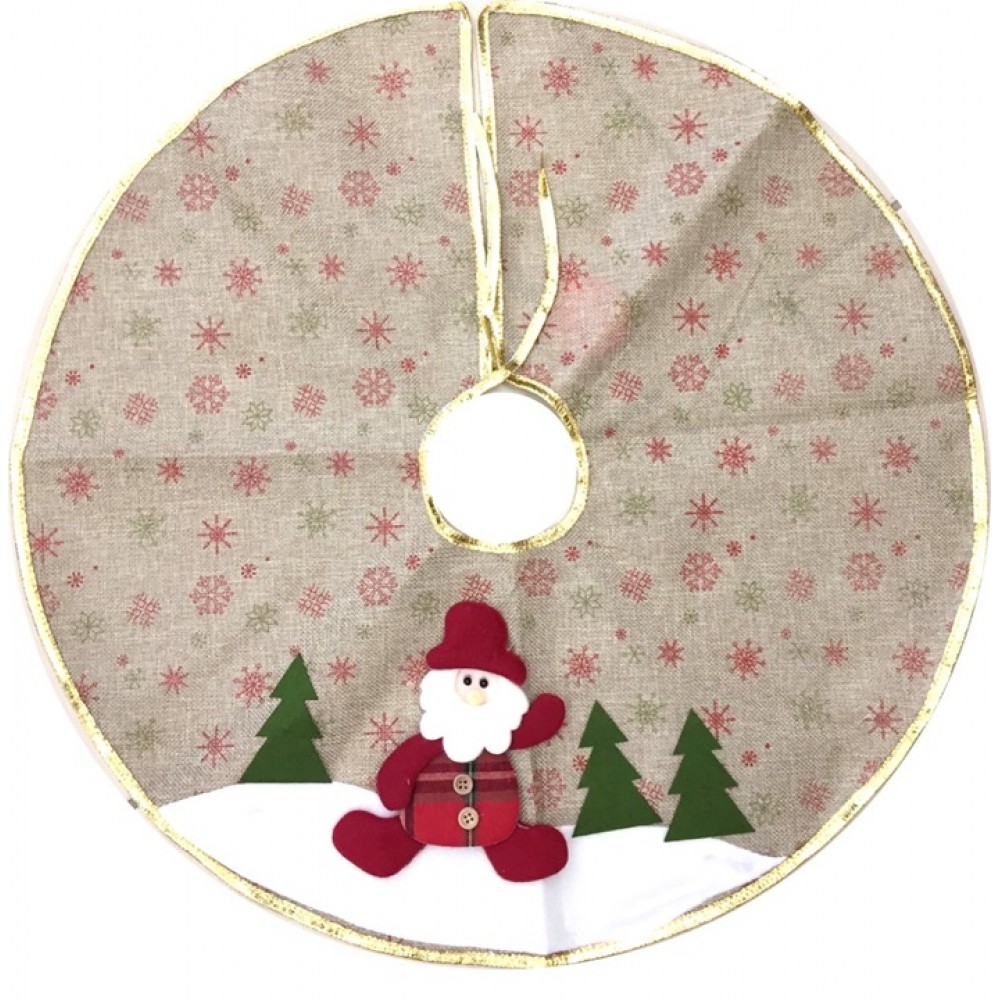 Saia para Árvore de Natal Decorada Rústica Bege e Dourado Papai Noel Xadrez  60cm - Master Christmas