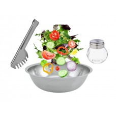 Conjunto para Salada Aço Inox 3 Peças Bowl, Saleiro e Pegador - Mundial Import