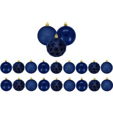 Jogo 18 Bolas De Natal Mix Estrela Print Azul Premium 6cm - Magizi