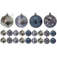 Jogo 18 Bolas De Natal Textura Arabescos Rena Cinza Azulado 8cm - Master Christmas