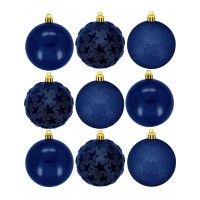 Jogo 9 Bolas De Natal Mix Estrela Print Azul Premium 6cm - Magizi