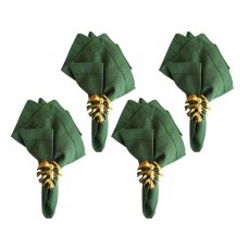 Jogo Guardanapo Verde Ponto Ajour e Anel Metal Costela de Adão Dourado 4 Unidades
